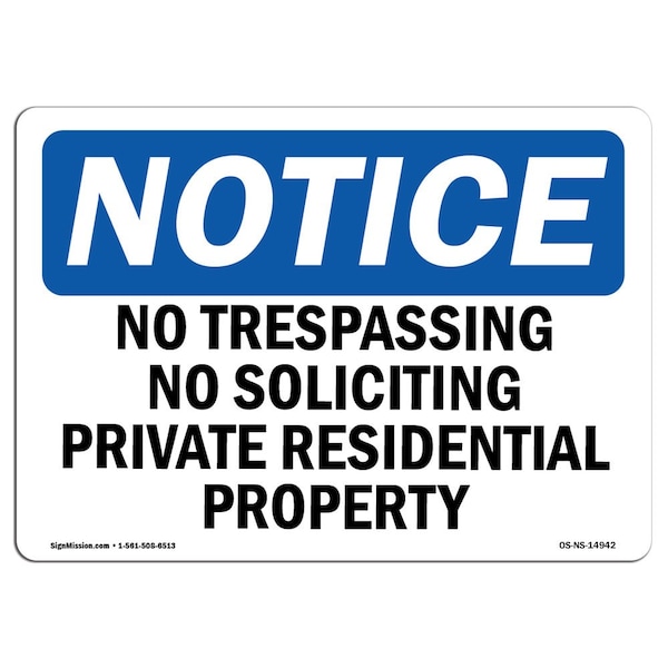 Sign, 3.5" H, 5" W, No Trespassing No Soliciting Private Residential Sign, Landscape, 10PK